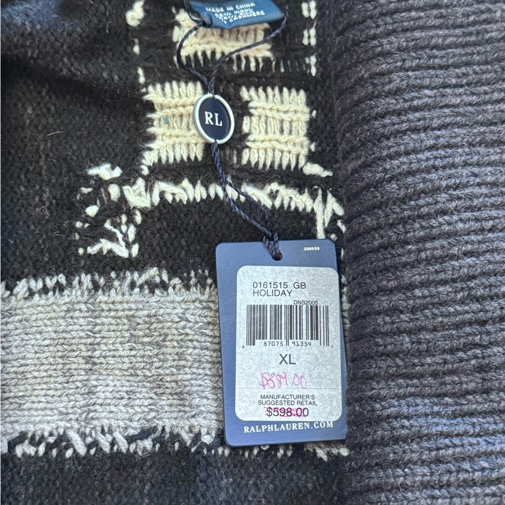 New Ralph Lauren Geometric Patterned Black and Gray Sweater XL - Picture 2 of 5
